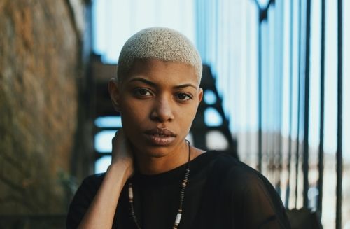 Young woman with short bleached hair